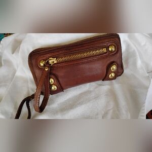 Linea Pelle Dylan Zip Around Wristlet Soft As Butter Leather. Studs.